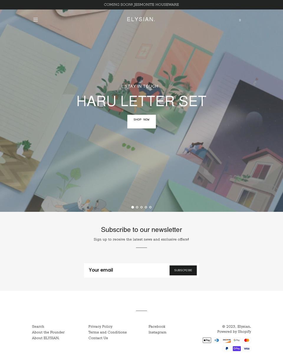 elysianpaperco.com shopify website screenshot