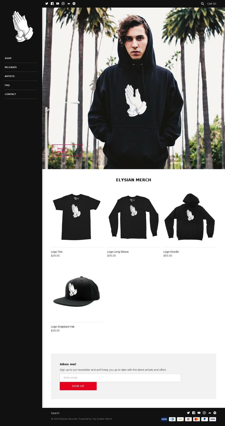 elysianrecords.com shopify website screenshot