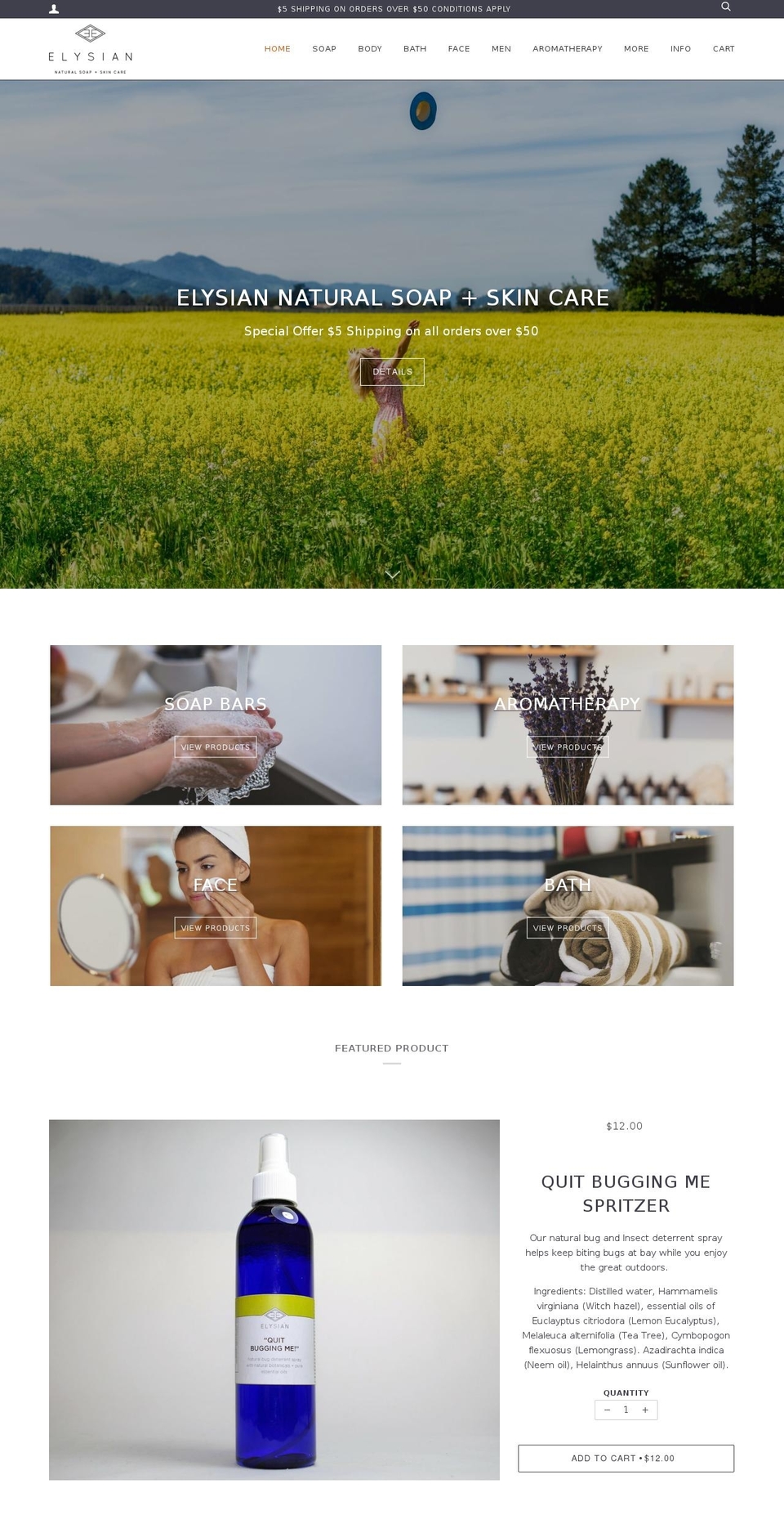 elysiansoap.com — Shopify storefront screenshot