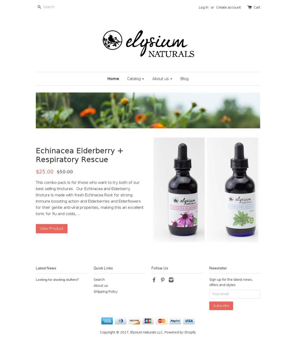 elysiumnaturals.com shopify website screenshot