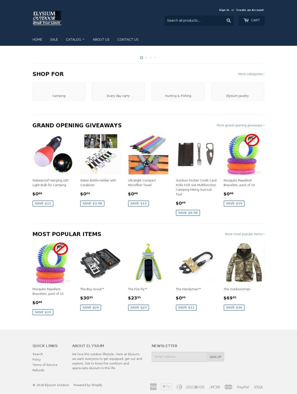 elysiumoutdoor.com — Shopify storefront screenshot