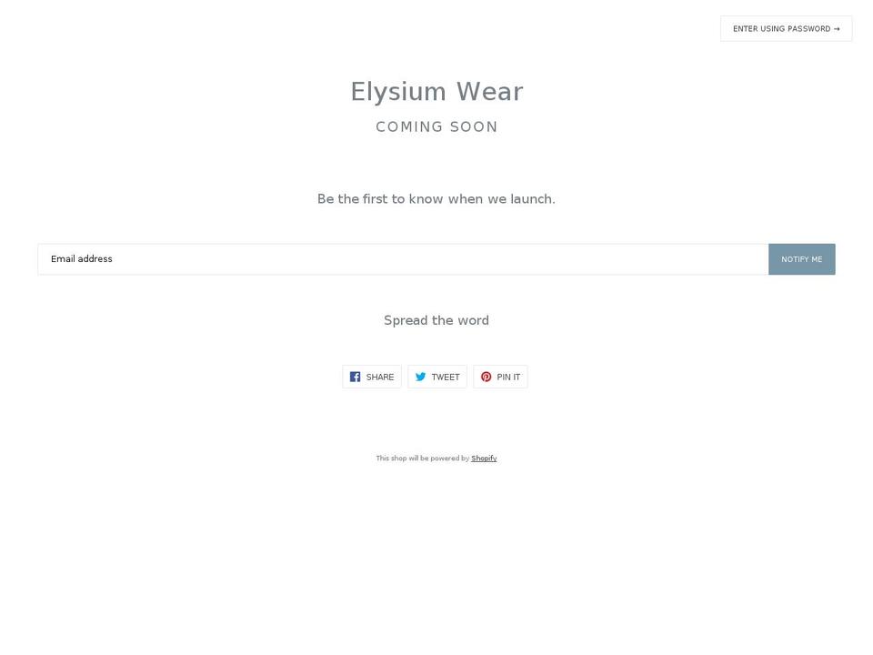 elysiumwear.com shopify website screenshot