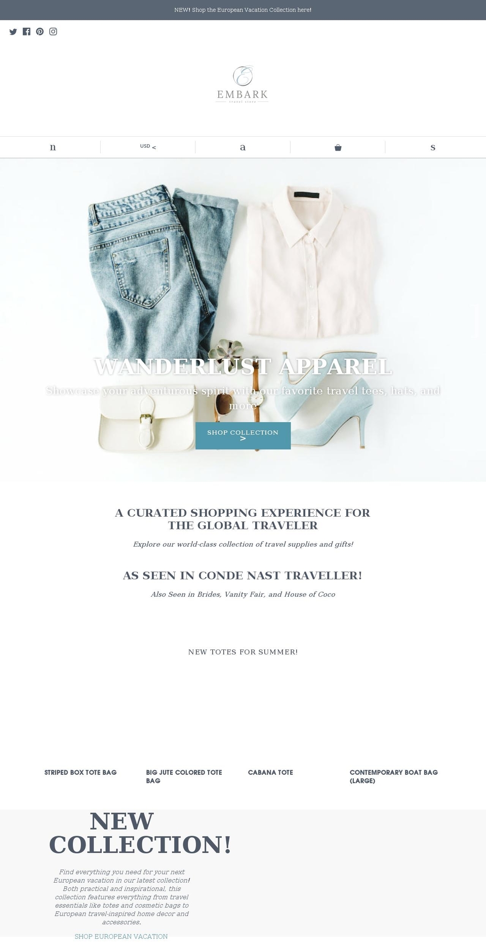 embarktravelstore.com shopify website screenshot