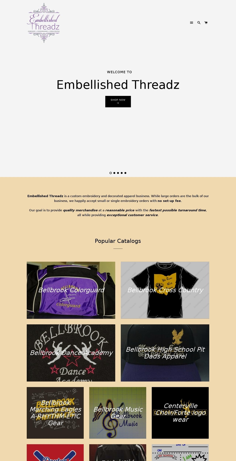 embellishedthreadz.com shopify website screenshot