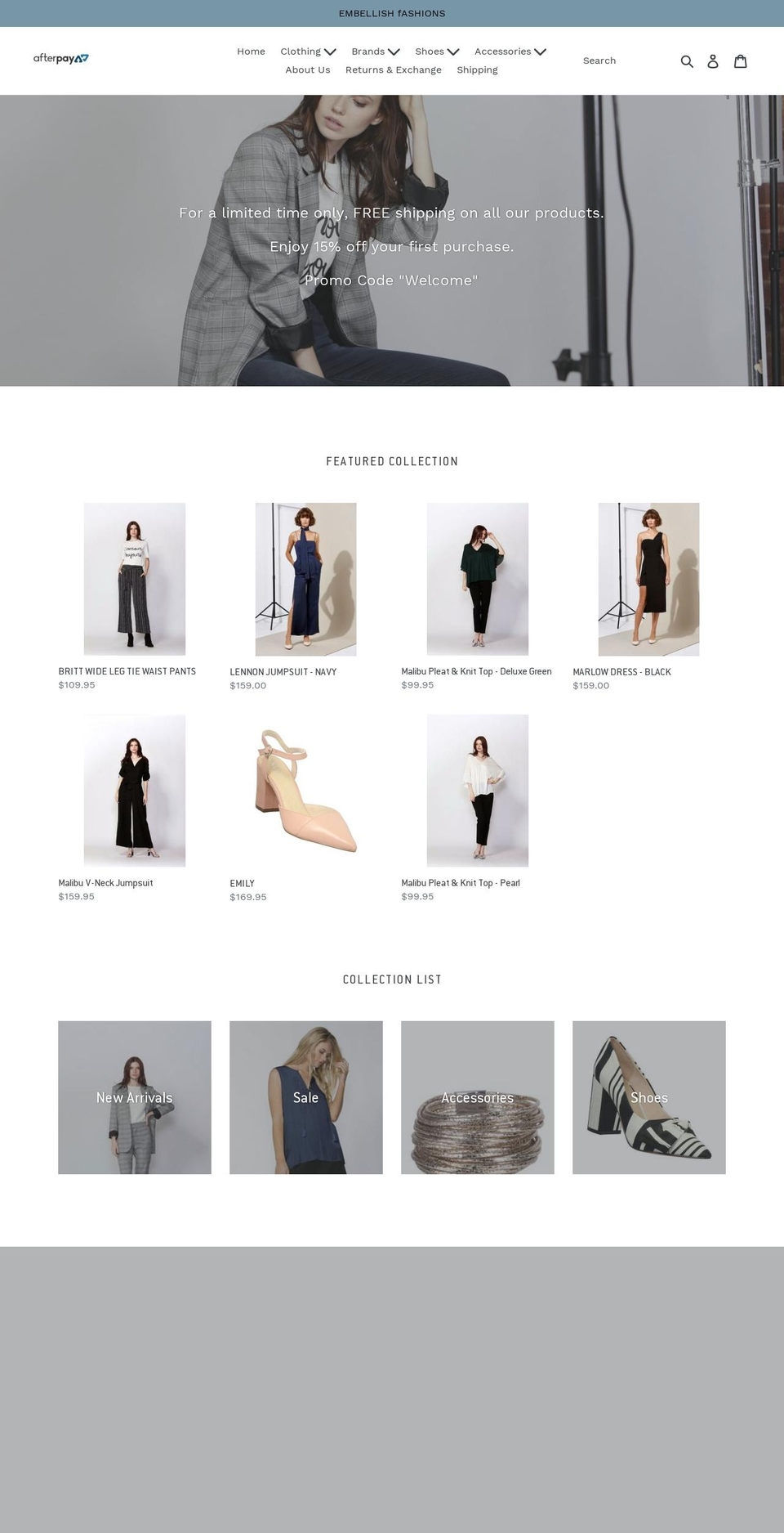 embellishfashions.com.au shopify website screenshot