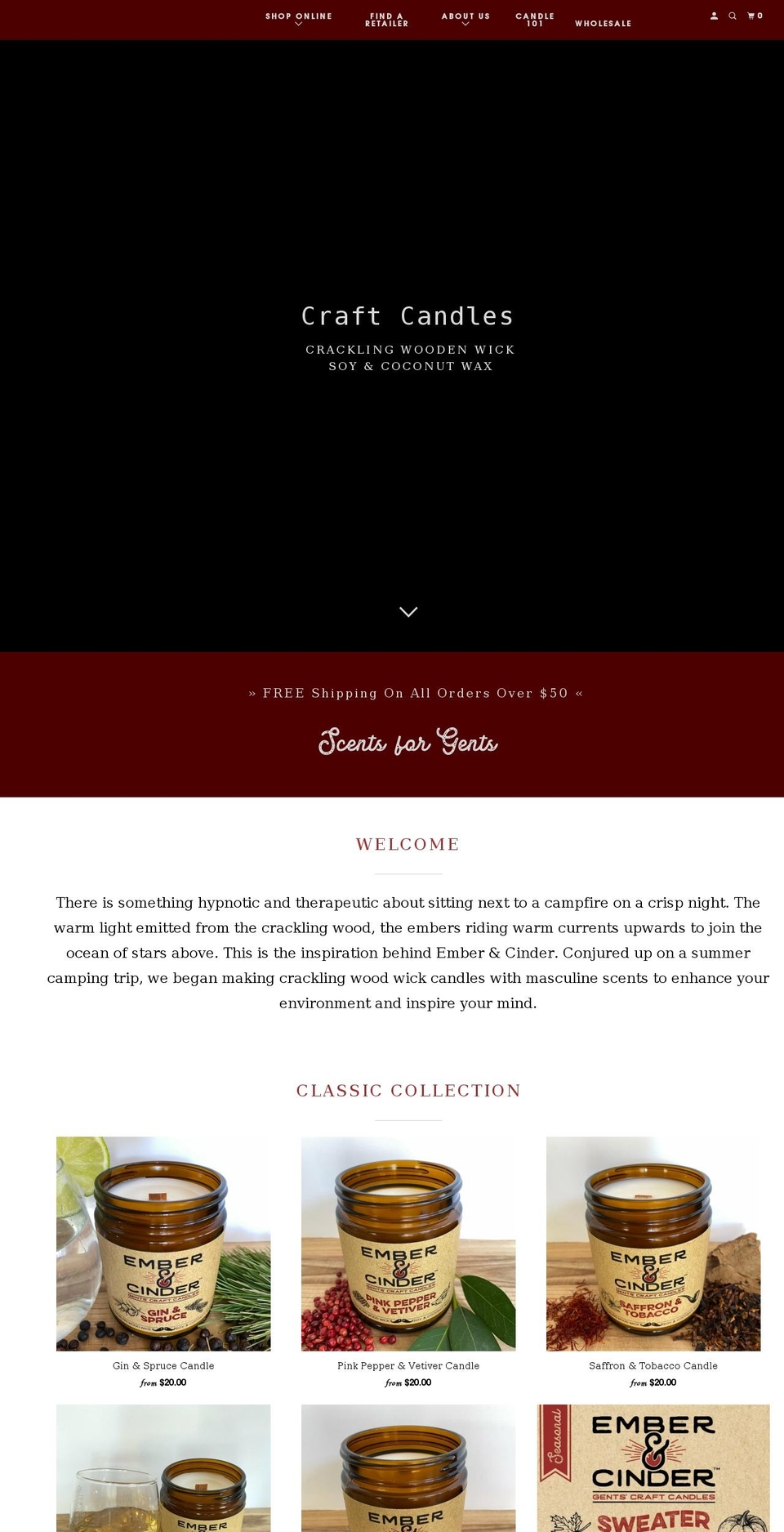 emberandcinder.com shopify website screenshot