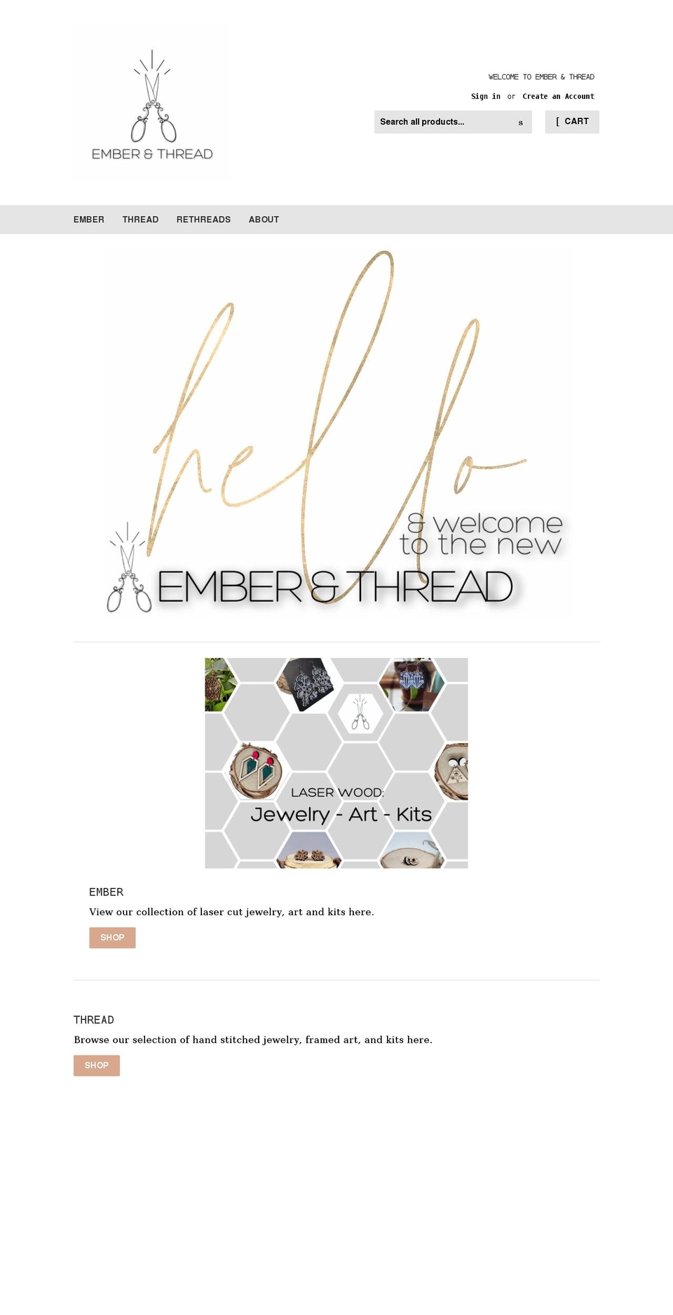 emberandthread.com shopify website screenshot