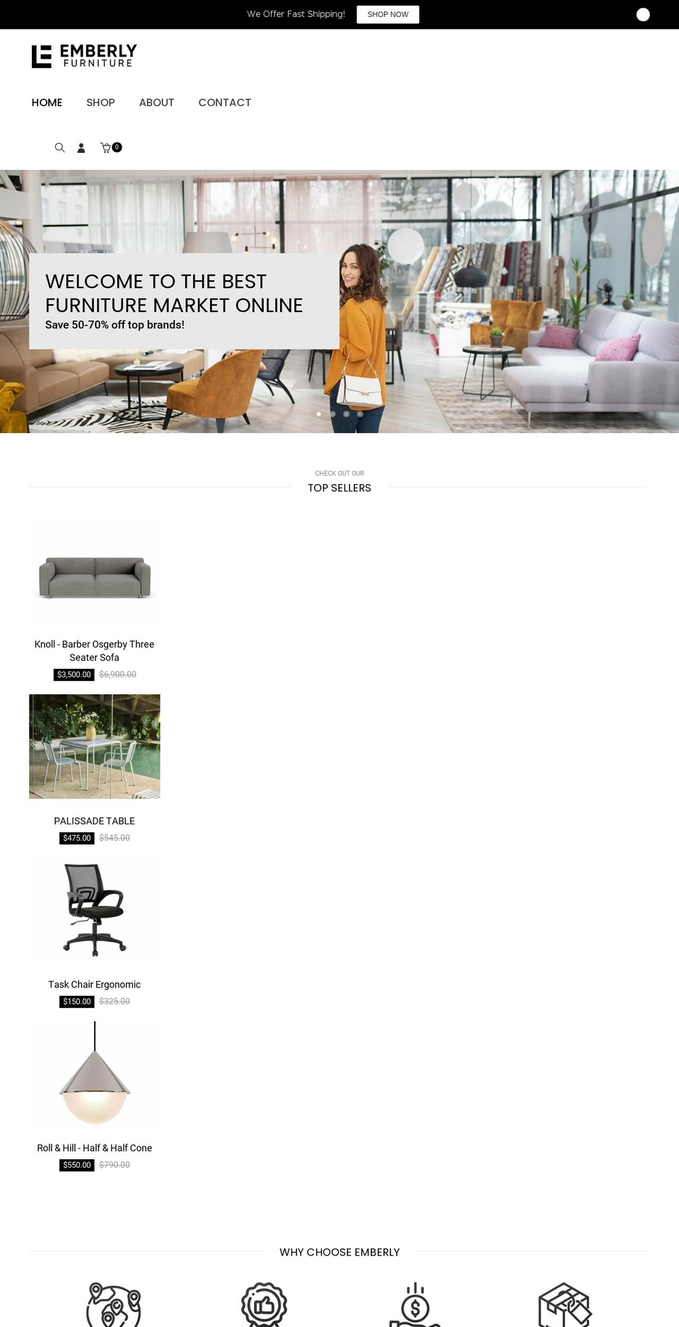 emberlyfurniture.com shopify website screenshot