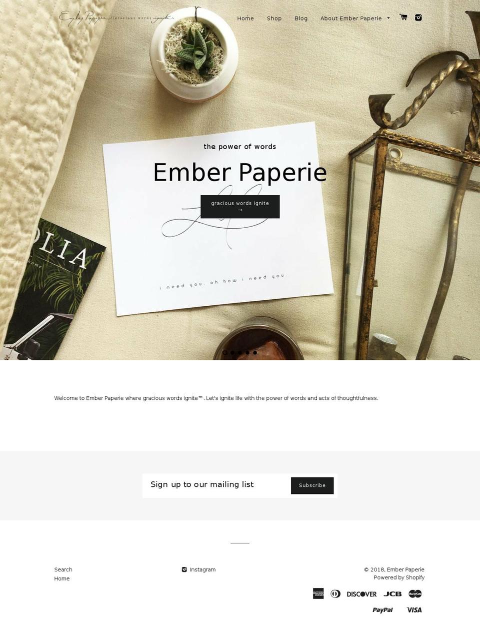 emberpaperie.com — Shopify storefront screenshot