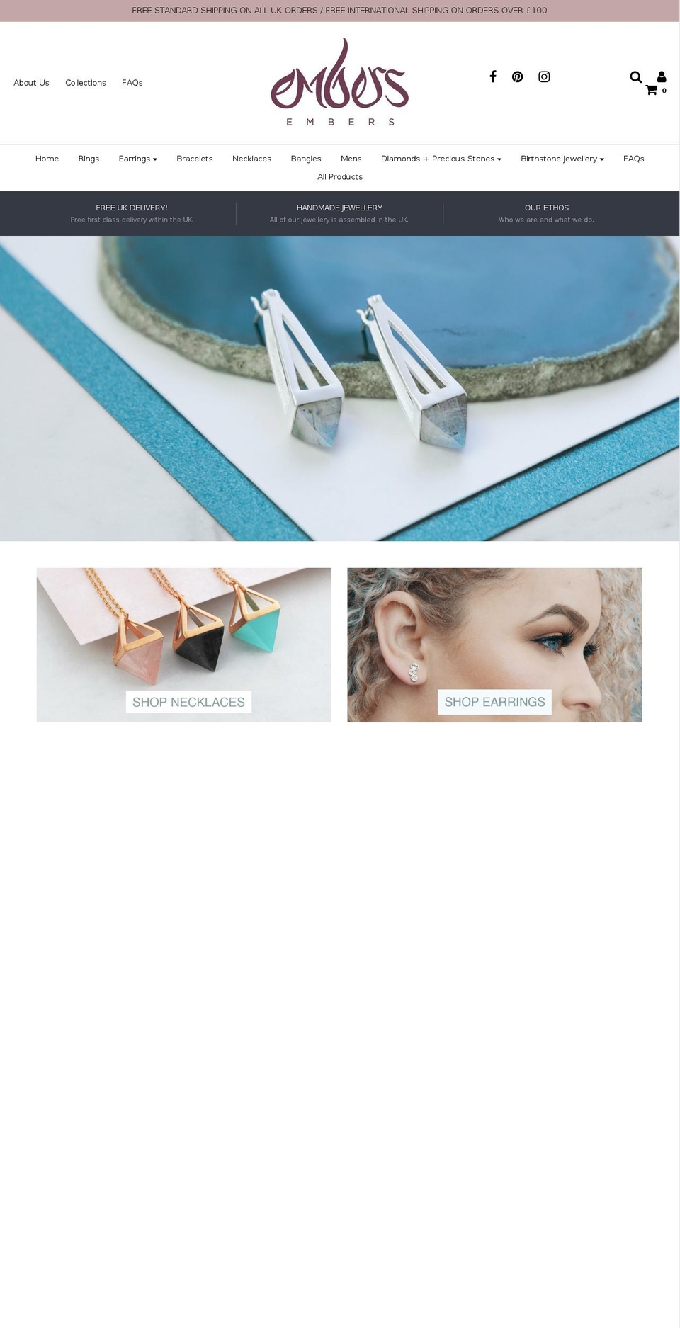 embersjewellery.com shopify website screenshot