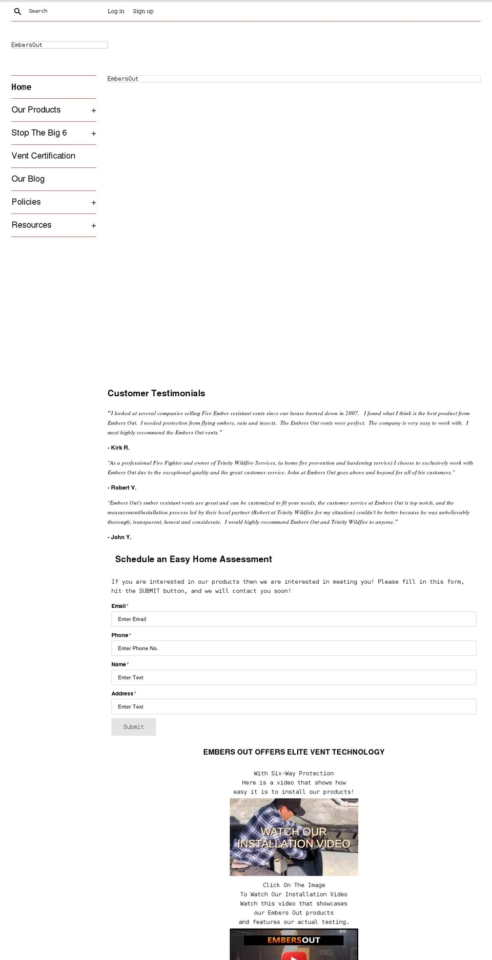 embersout.com shopify website screenshot