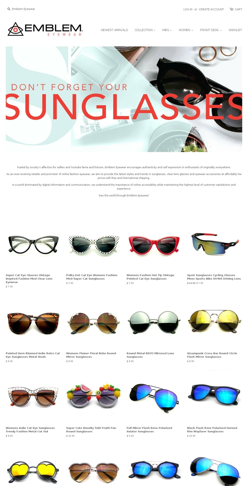 emblemeyewear.com shopify website screenshot