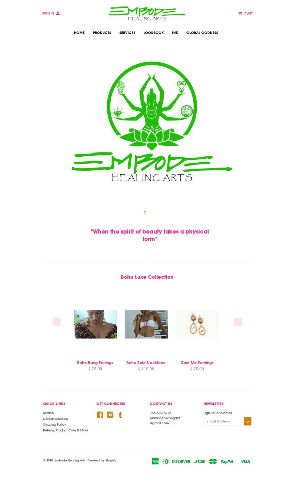 embodehealingarts.com — Shopify storefront screenshot