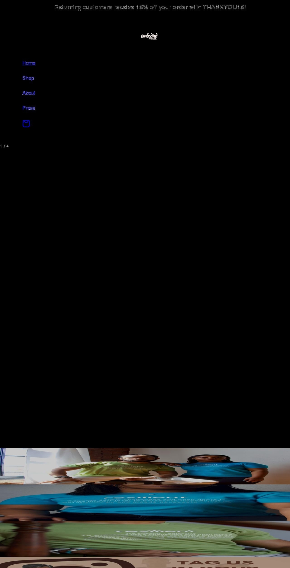 embodiedapparel.com shopify website screenshot