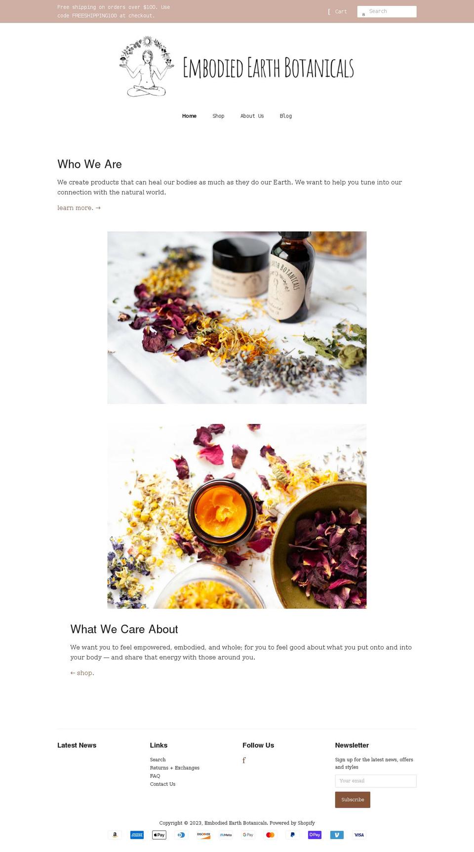 embodiedearthbotanicals.com shopify website screenshot