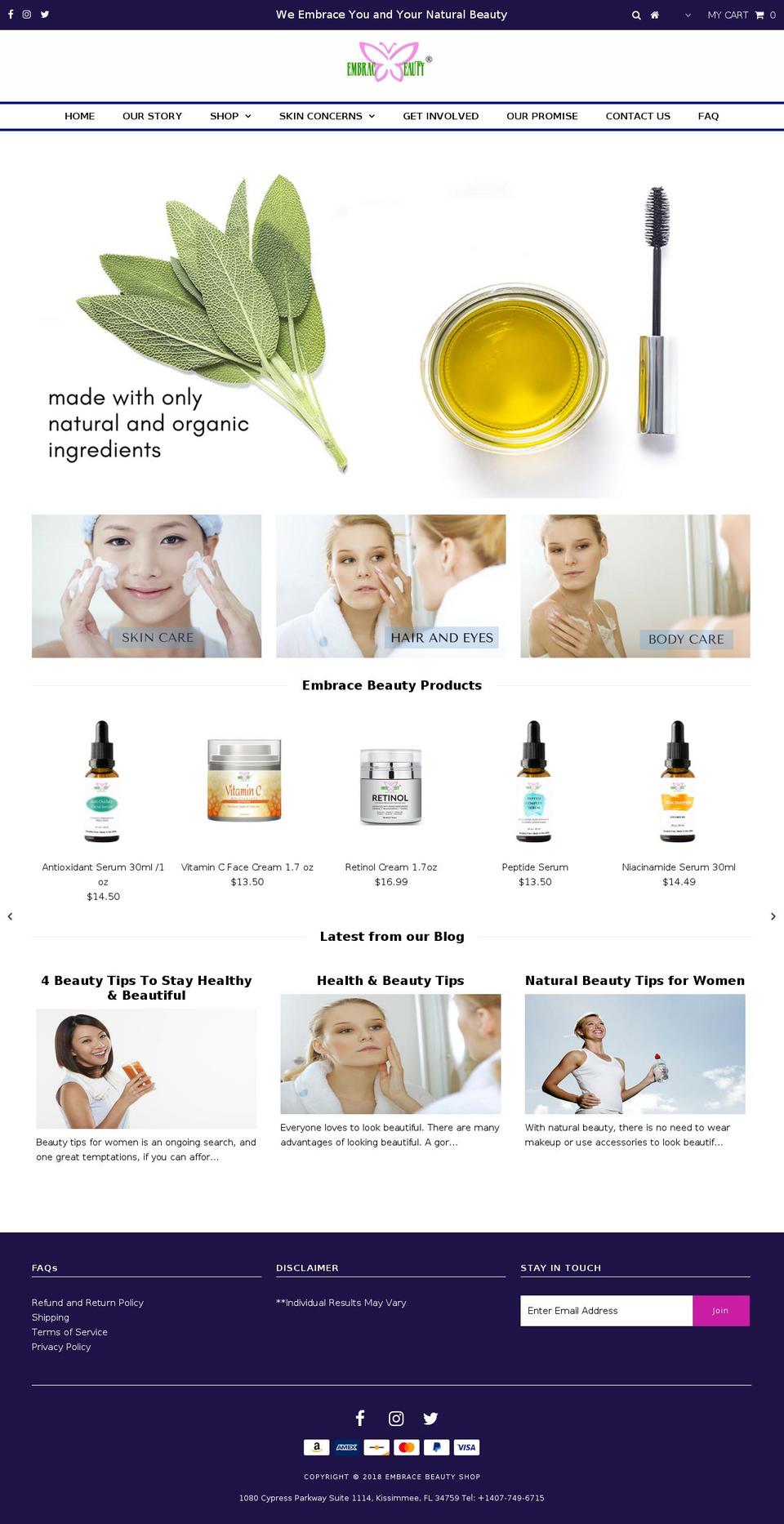 embracebeautyshop.com — Shopify storefront screenshot