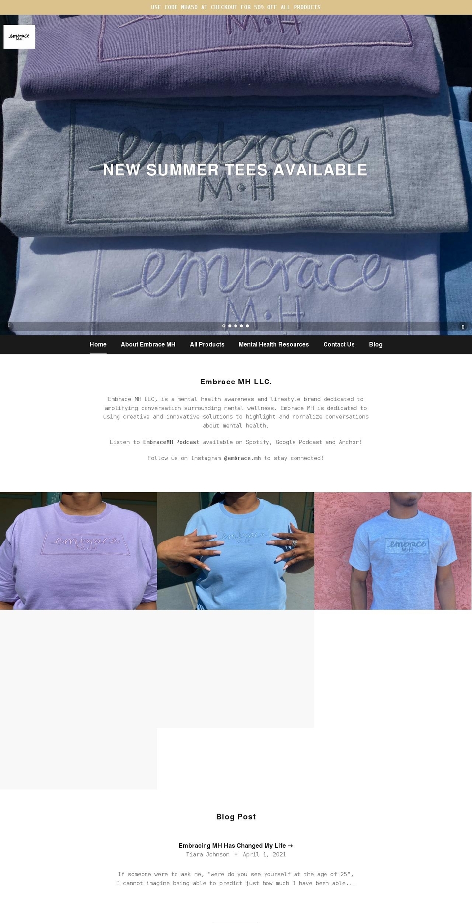 embracemhllc.com shopify website screenshot