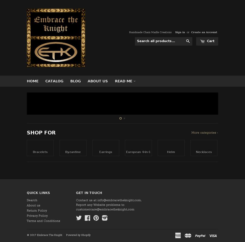 embracetheknight.com shopify website screenshot