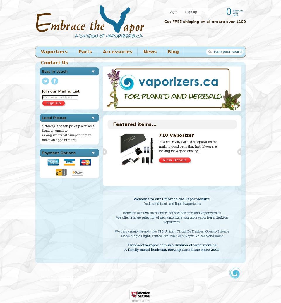 embracethevapor.ca shopify website screenshot