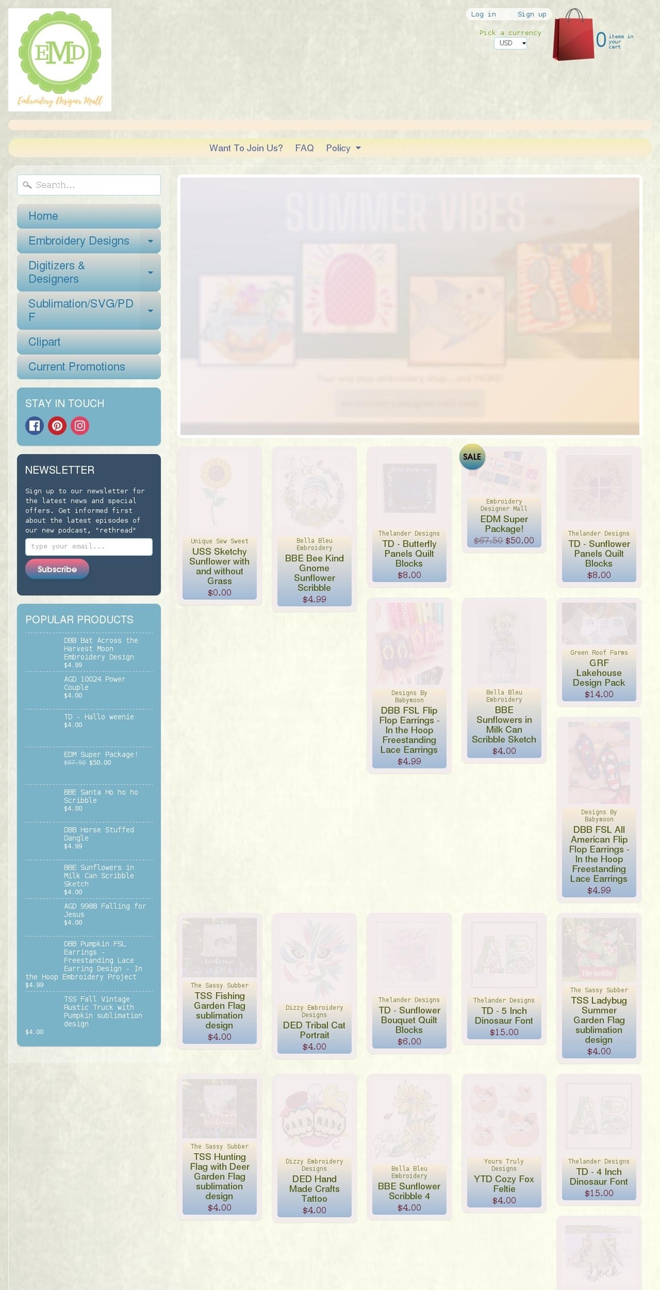embroiderydesignermall.com shopify website screenshot