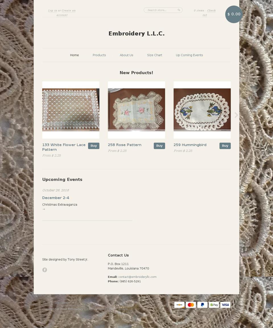 embroideryllc.com shopify website screenshot