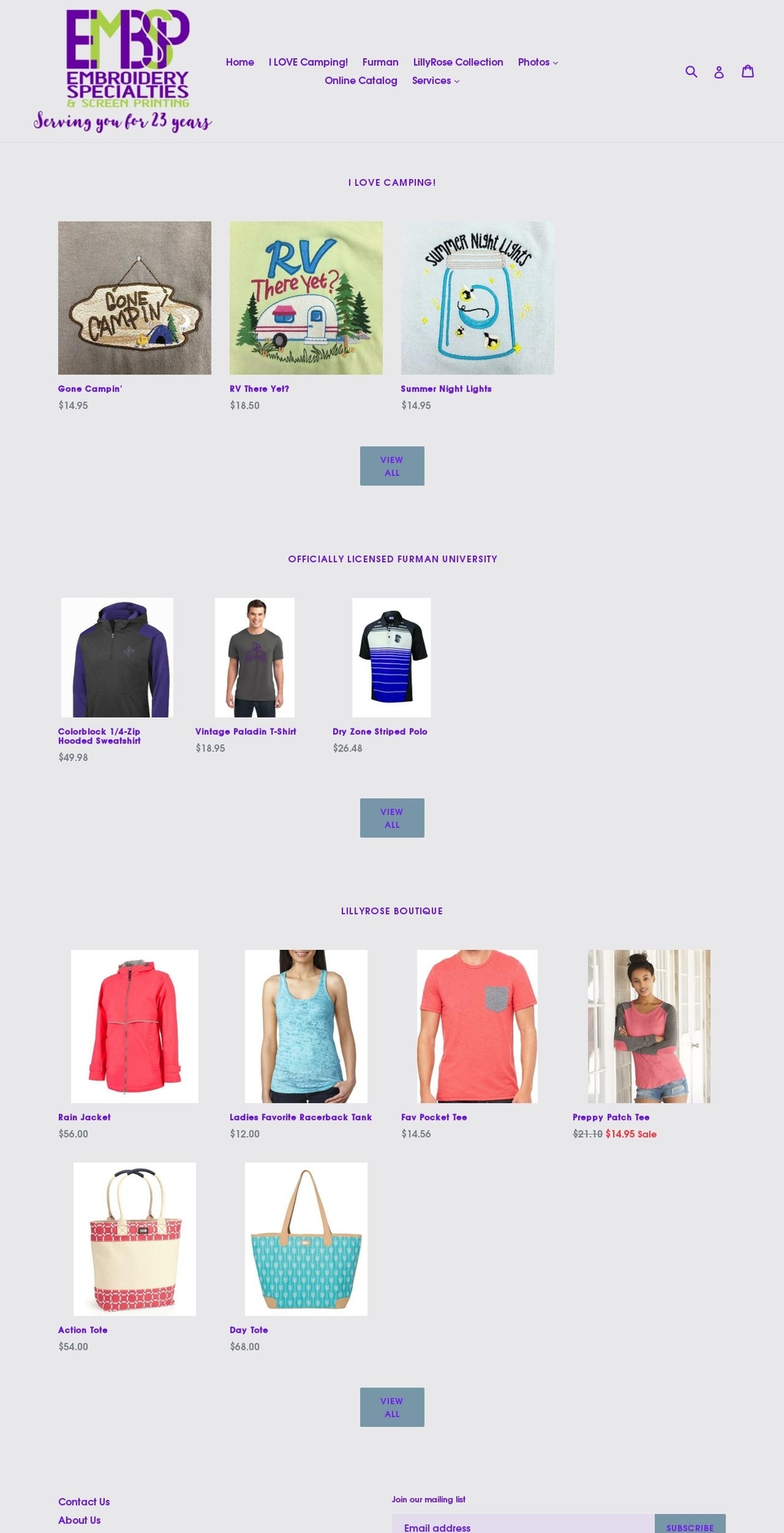 embspecialties.com — Shopify storefront screenshot