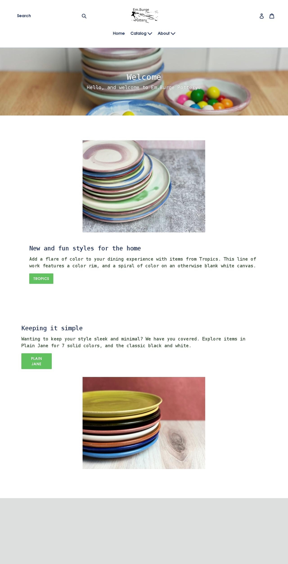 emburgepottery.com shopify website screenshot