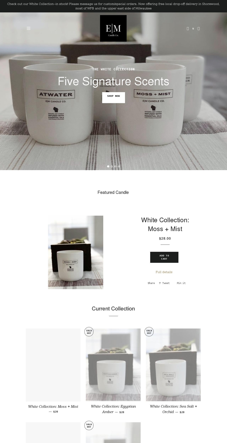 emcandleco.com shopify website screenshot