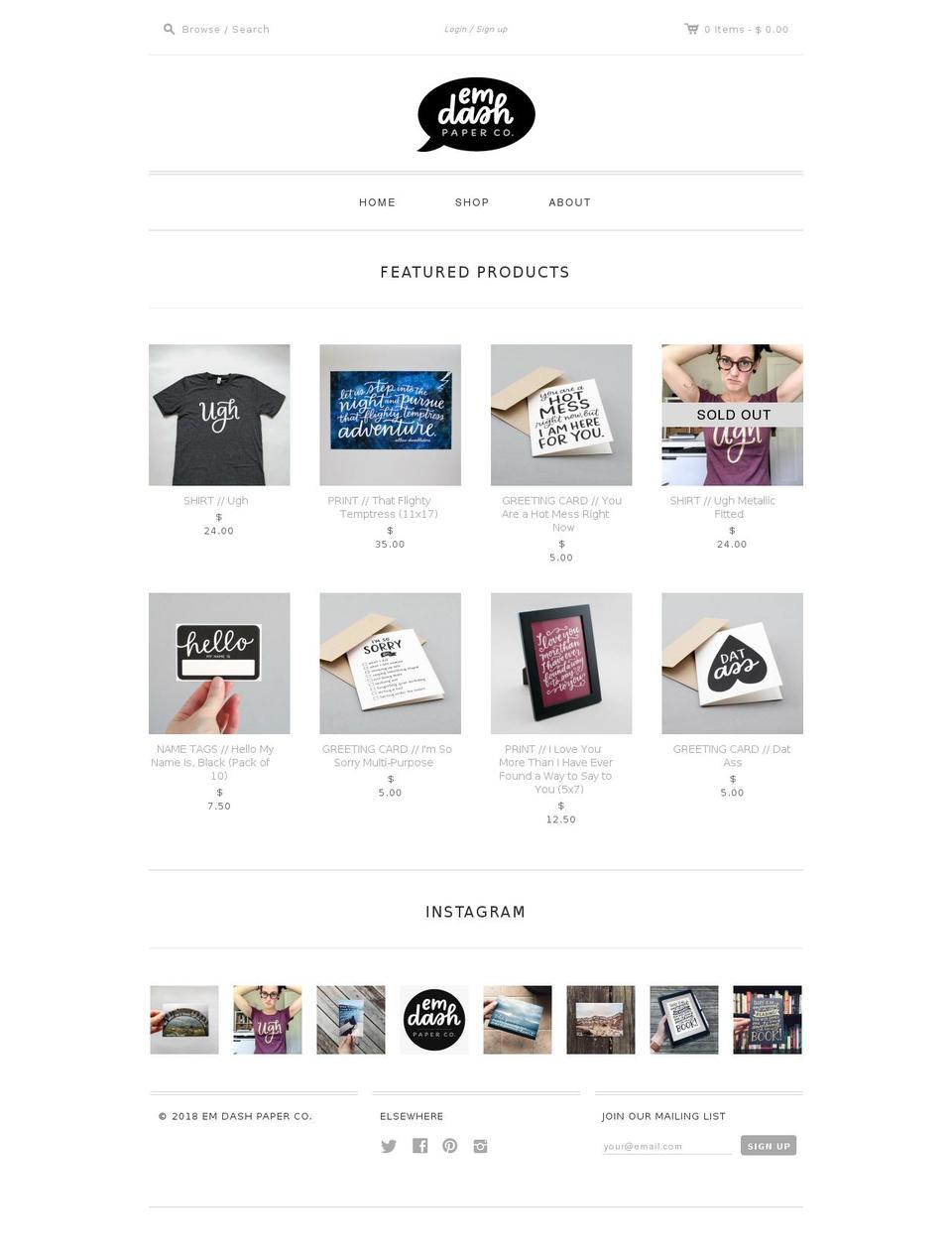 emdashpaperco.com shopify website screenshot