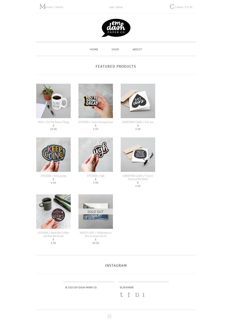 emdashpaperco.myshopify.com shopify website screenshot