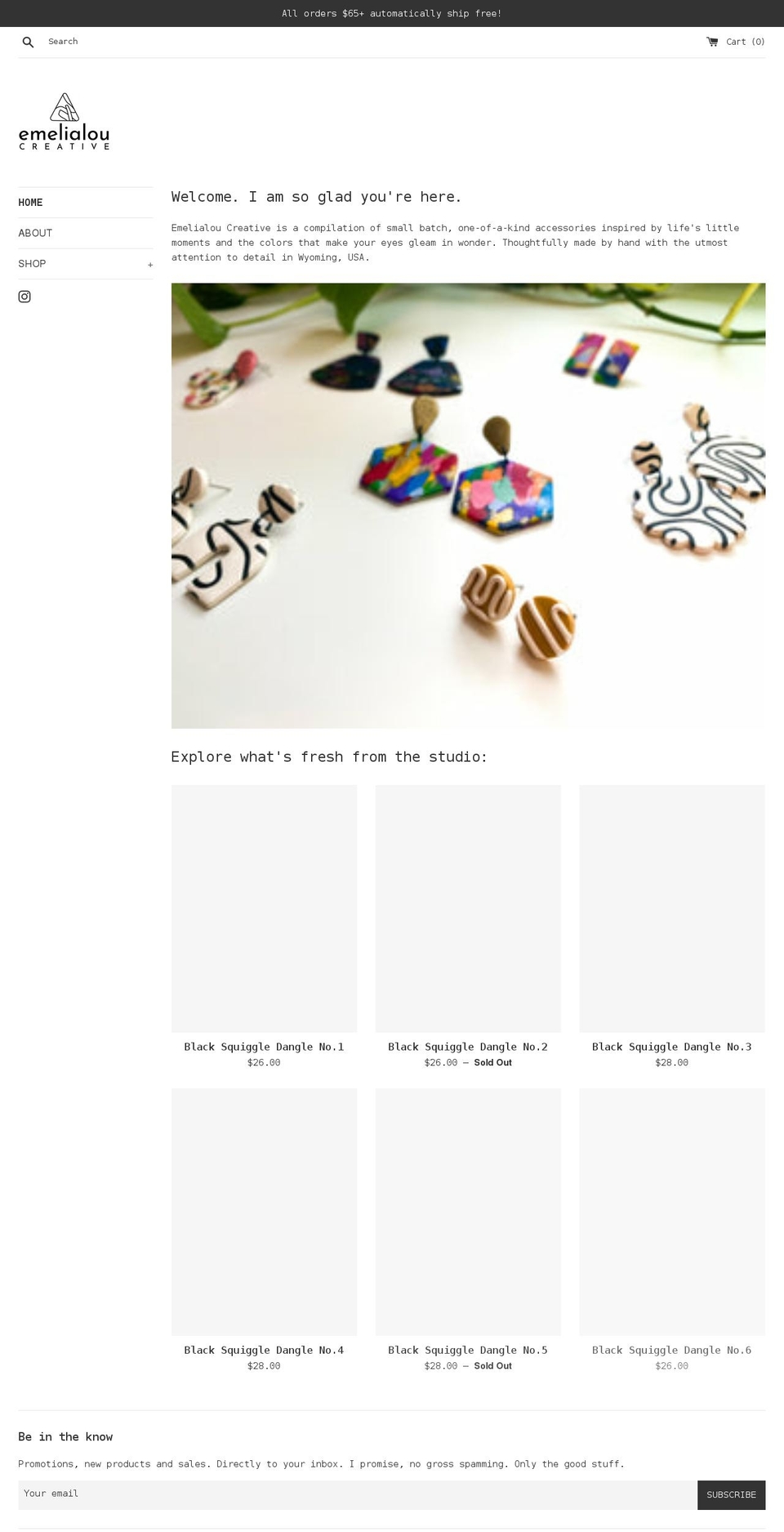 emelialou.com shopify website screenshot