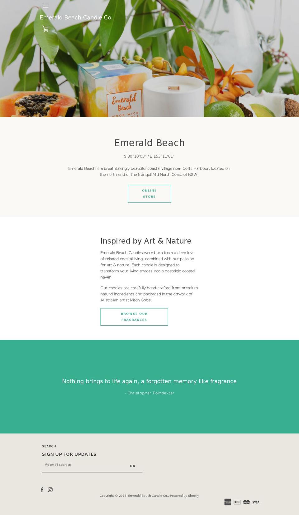 emeraldbeachcandleco.com — Shopify storefront screenshot