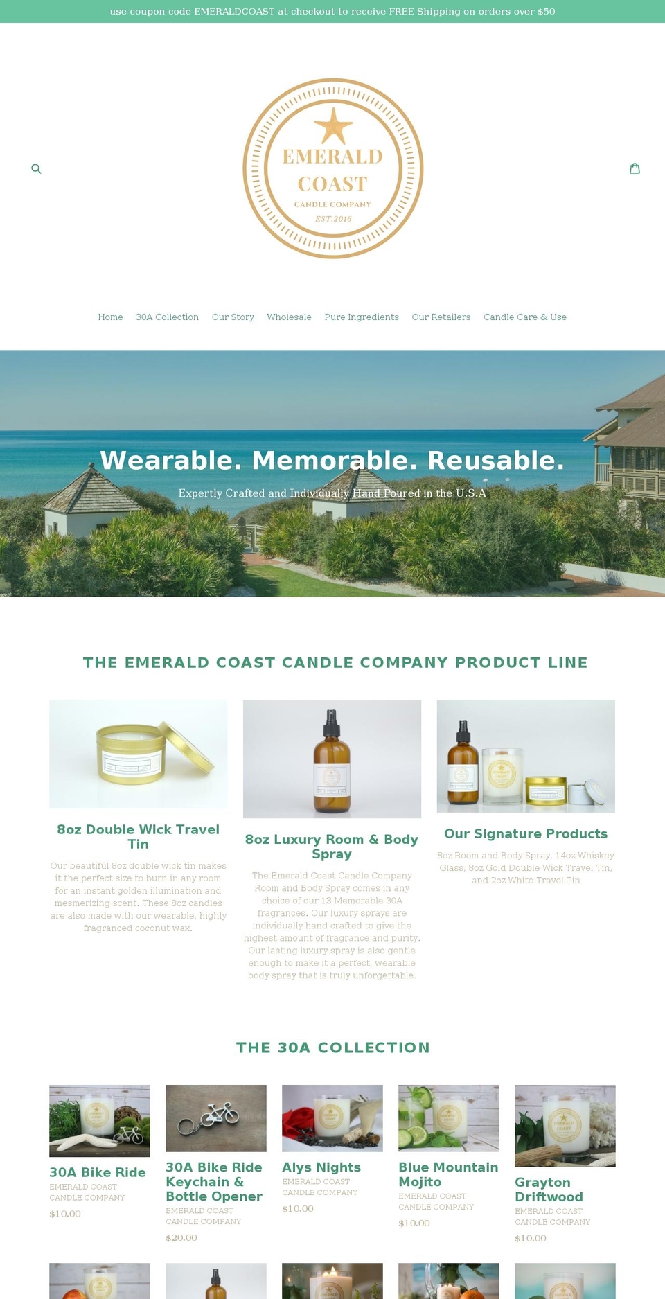 emeraldcoastcandlecompany.com shopify website screenshot