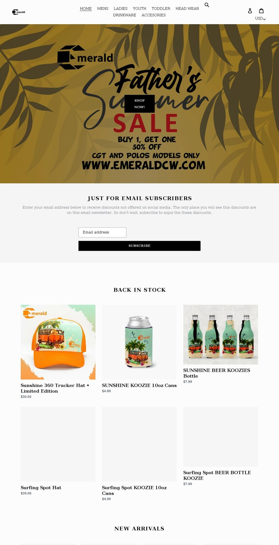 emeraldcw.com shopify website screenshot
