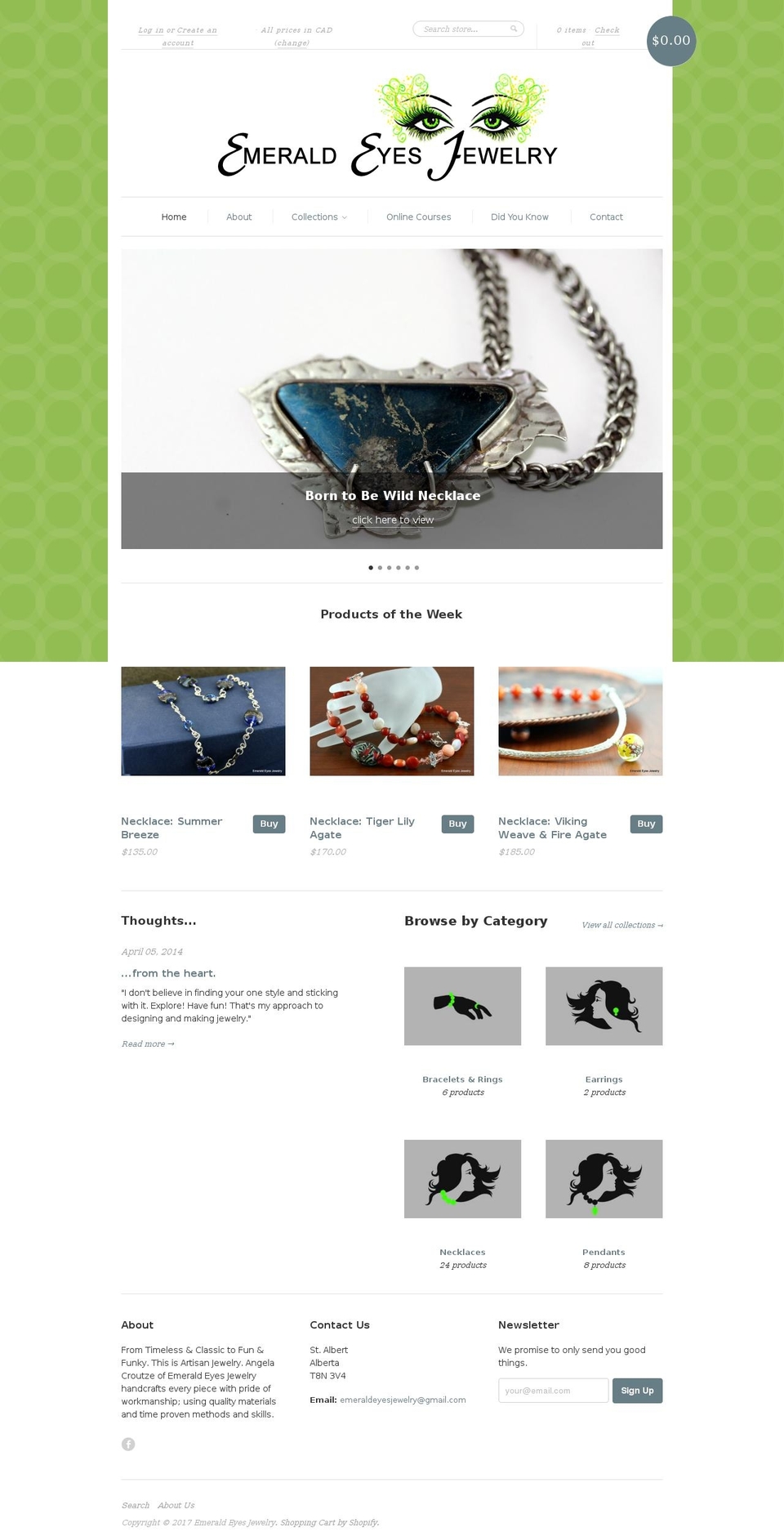 emeraldeyesjewelry.com shopify website screenshot