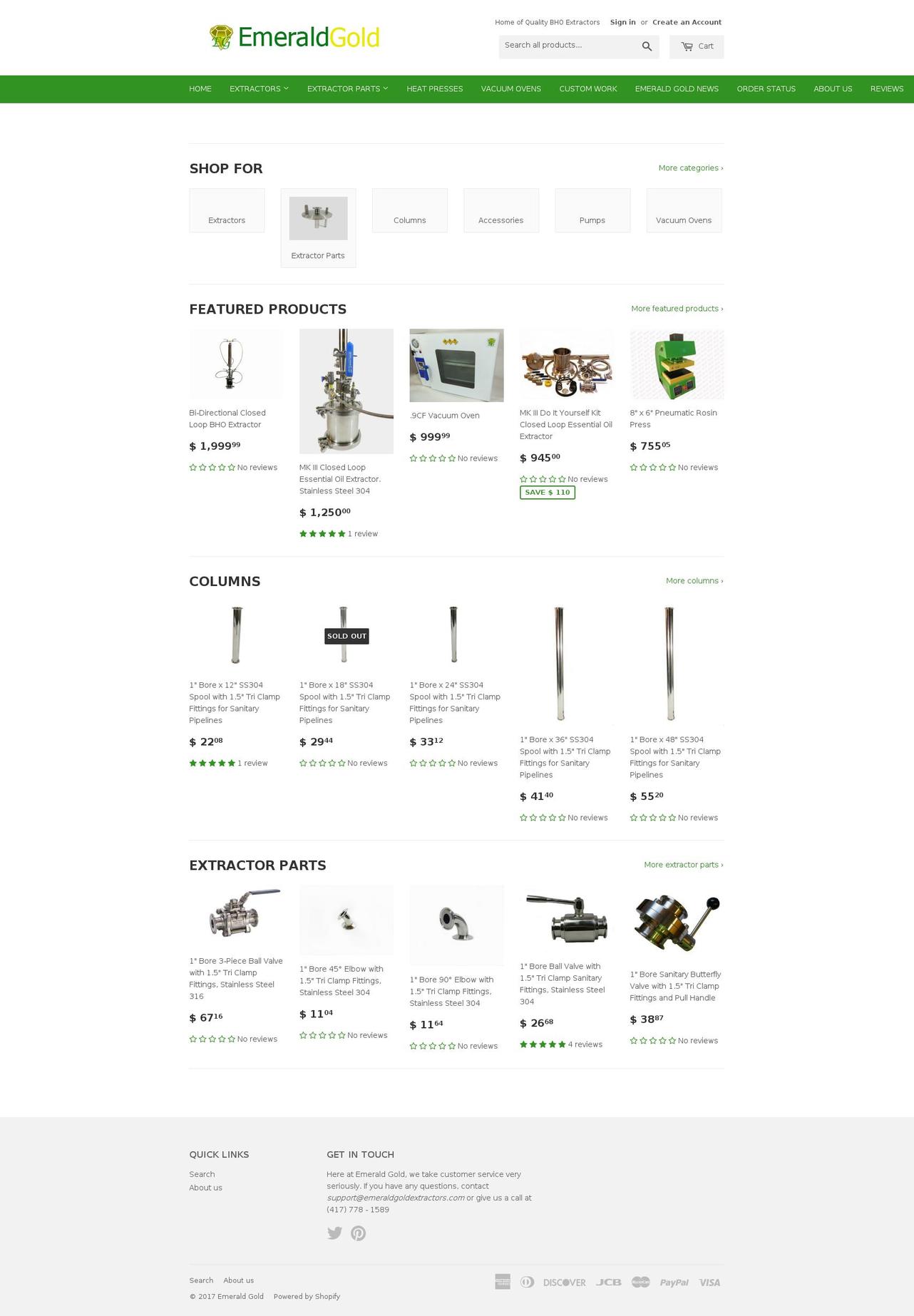 emeraldgoldextractors.com shopify website screenshot