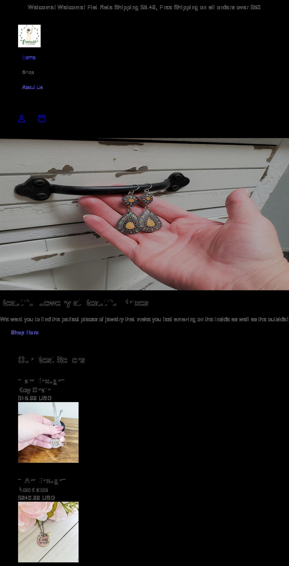 emeraldllama.com shopify website screenshot