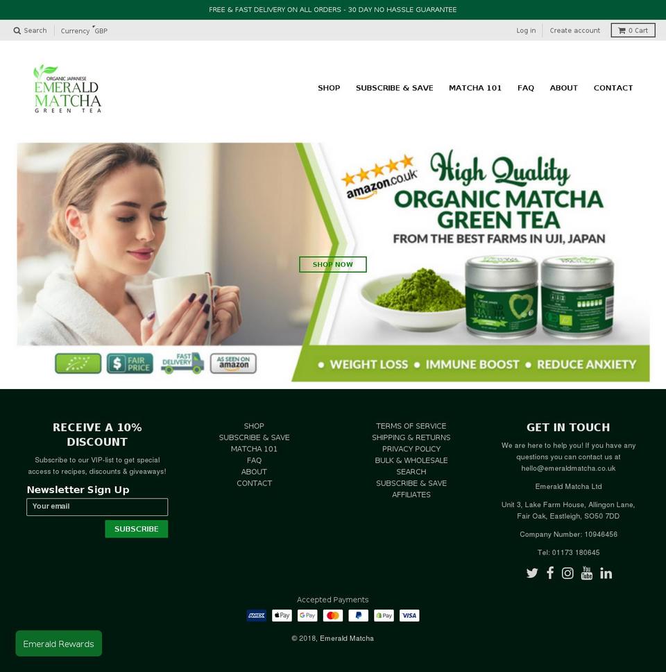 emeraldmatcha.com shopify website screenshot