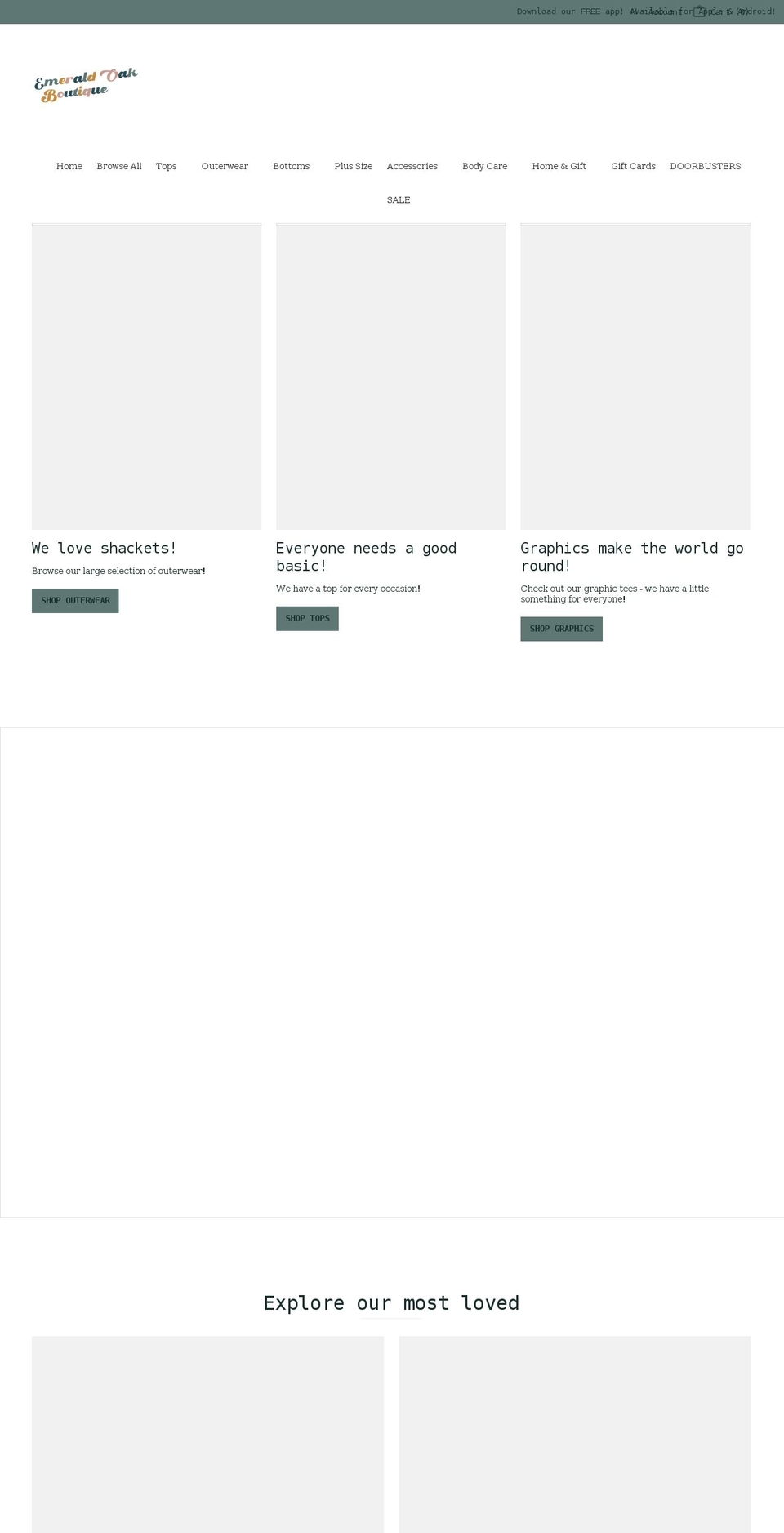 emeraldoakboutique.com shopify website screenshot