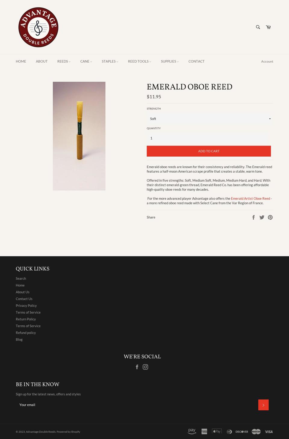 emeraldreeds.com — Shopify storefront screenshot