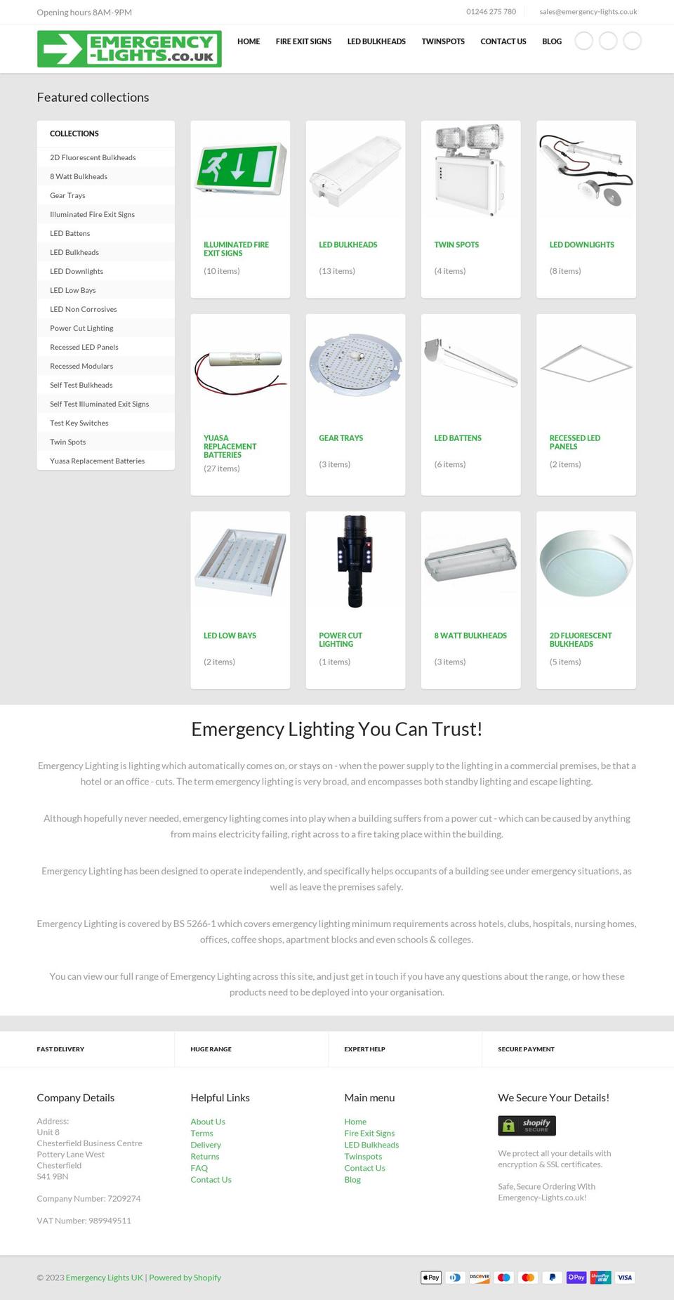 emergency-lights.co.uk shopify website screenshot