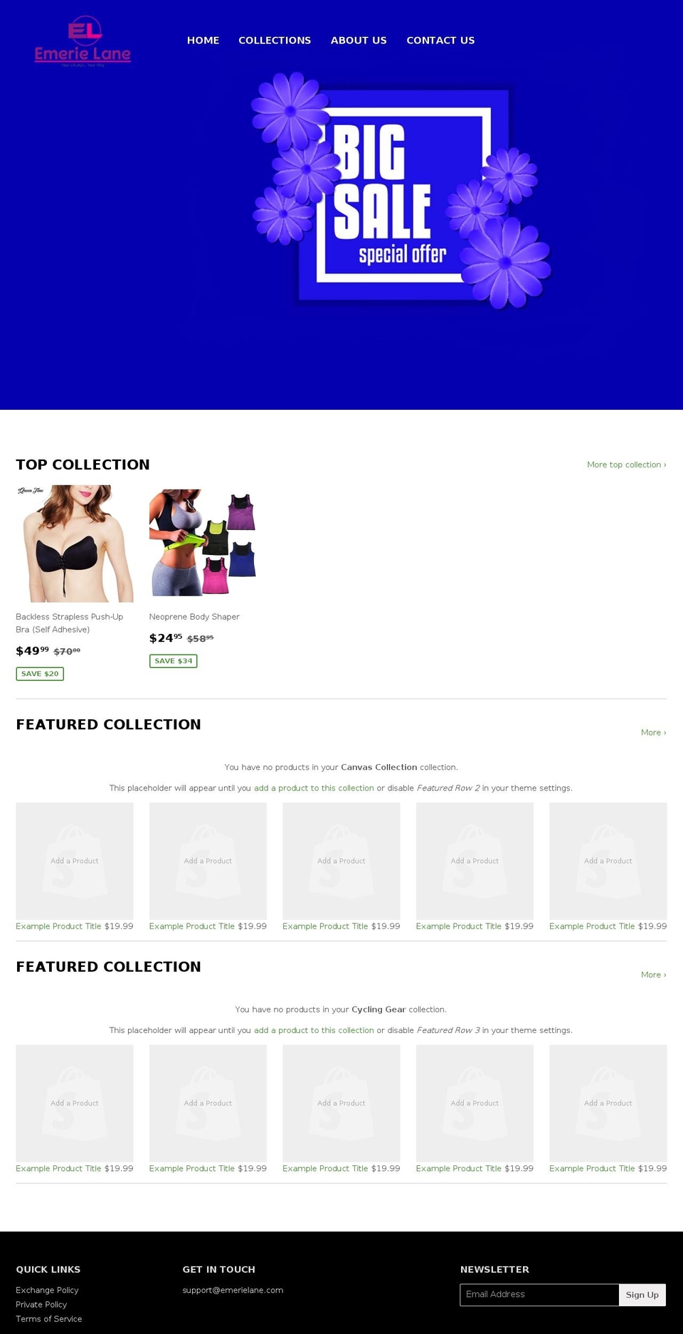 new-theme Shopify theme site example emerielane.com