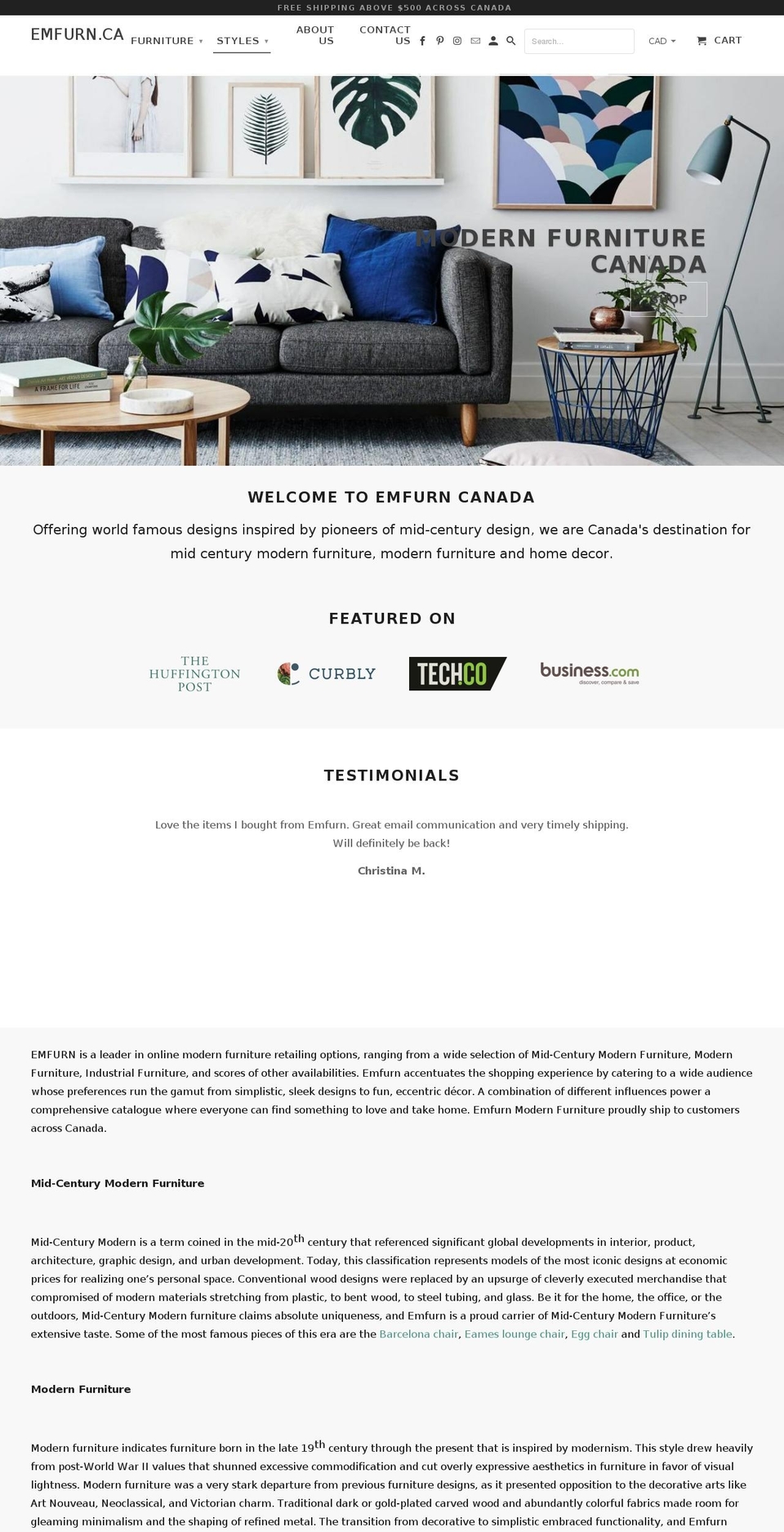 emfurn.ca shopify website screenshot