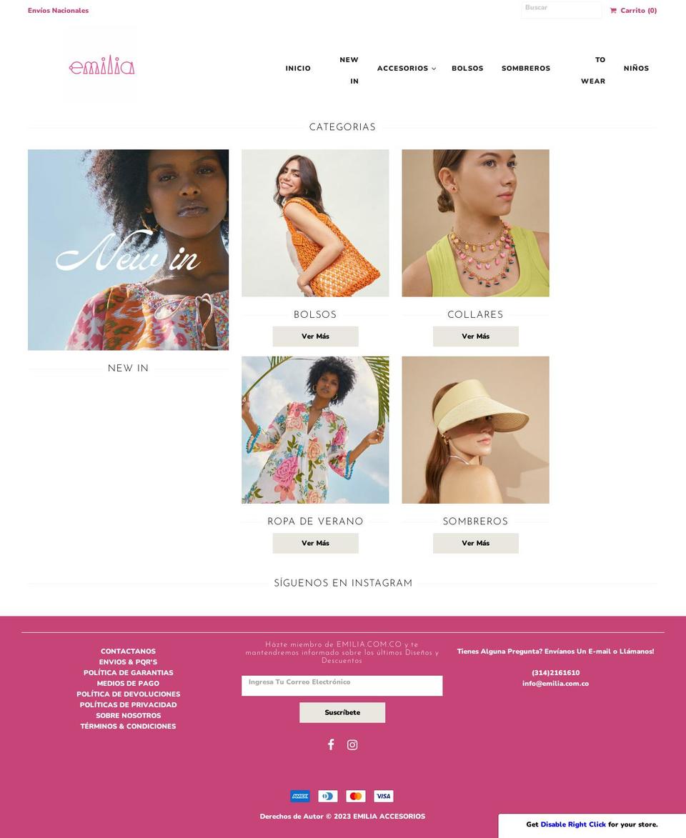 emilia.com.co shopify website screenshot