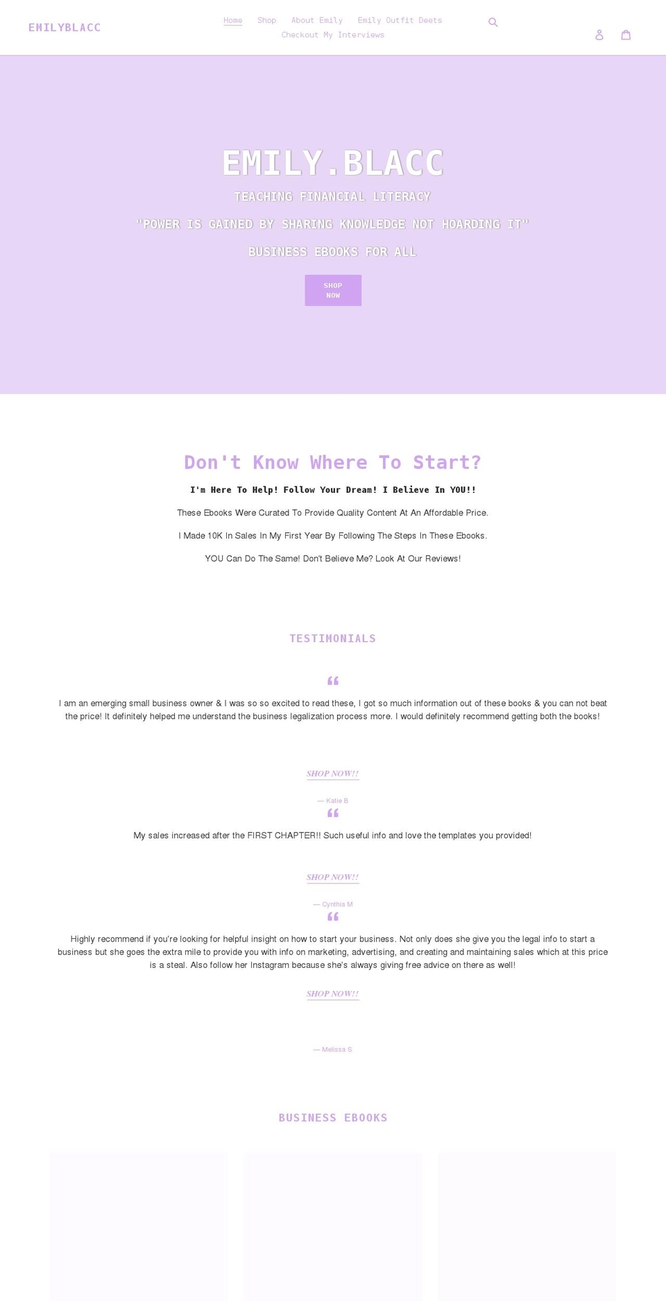 emilyblacc.co shopify website screenshot