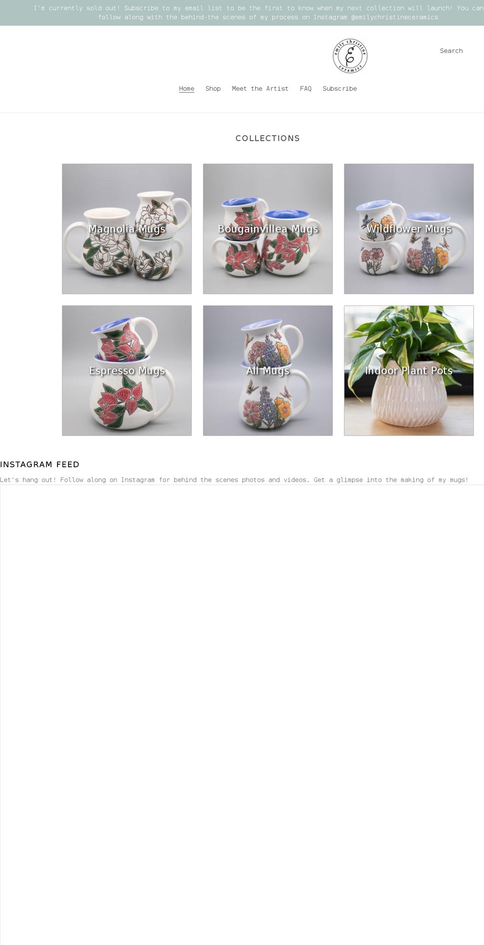 emilychristineceramics.com shopify website screenshot