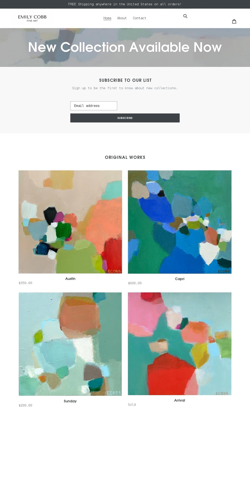 emilycobbfineart.com shopify website screenshot