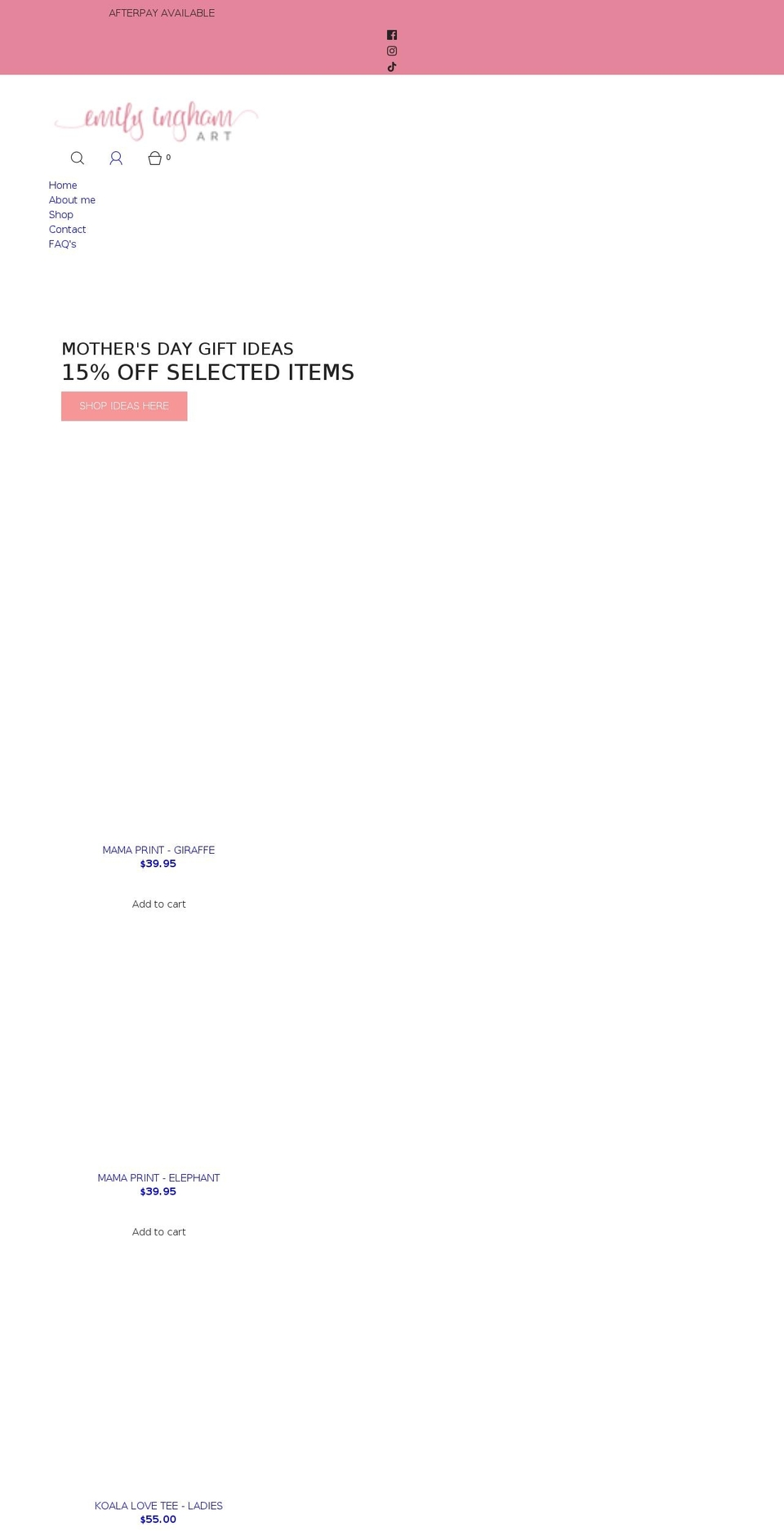 emilyinghamart.com shopify website screenshot