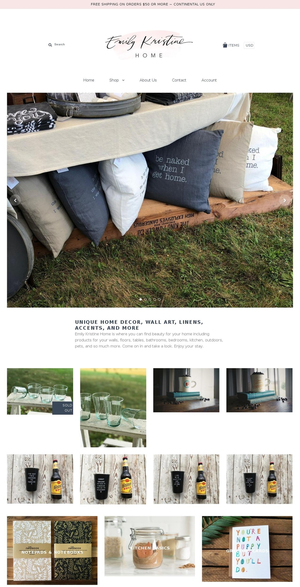 emilykristinehome.com shopify website screenshot