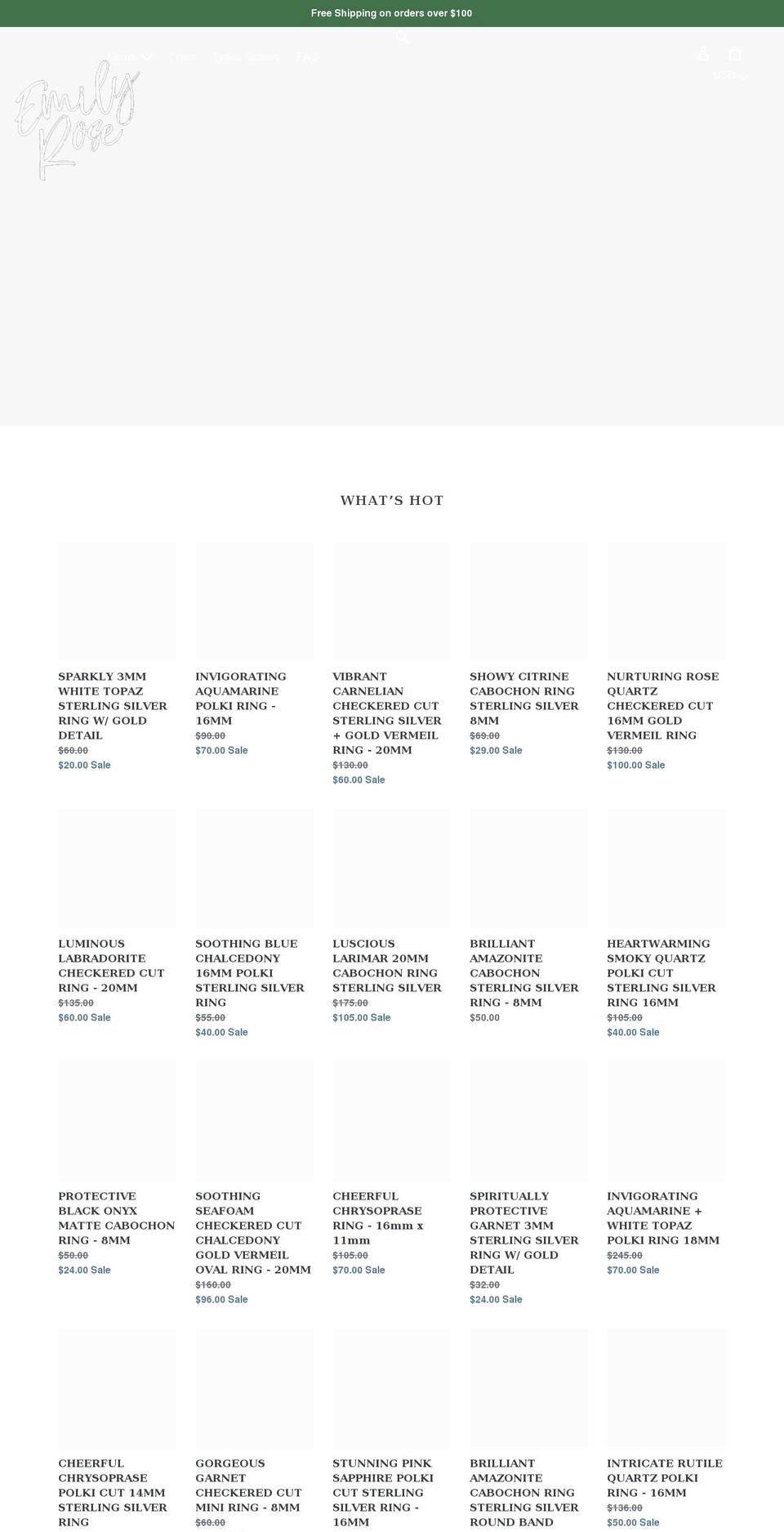 emilyrosegems.com shopify website screenshot